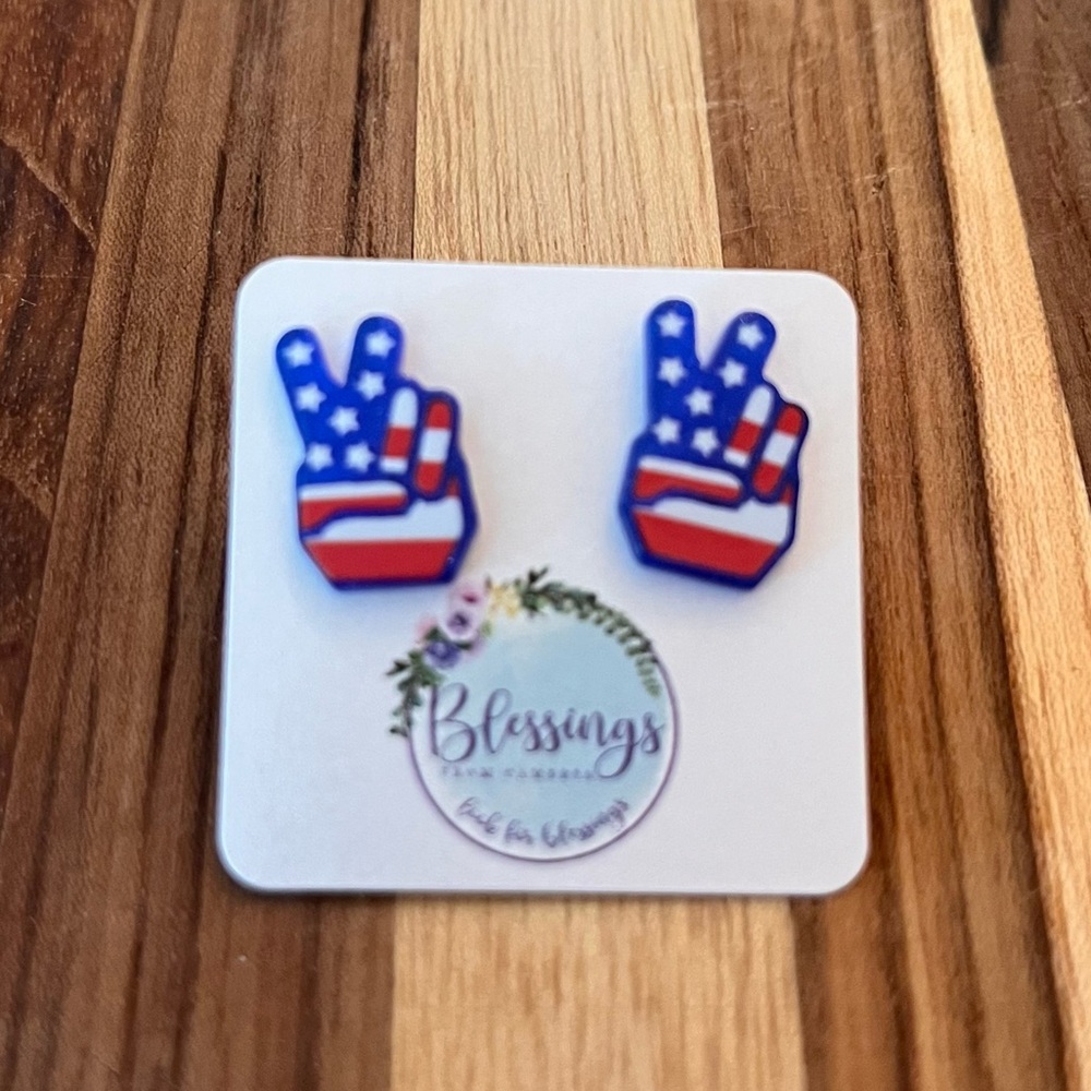 Patriotic Peace Sign Laser Cut Stud Earrings